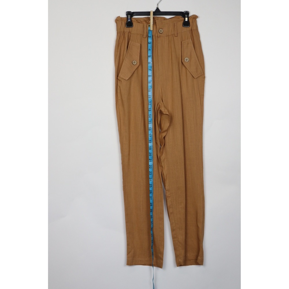 New In Women's Straight Leg Linen Blend Paper Bag Pants Size S - Picture 3 of 7